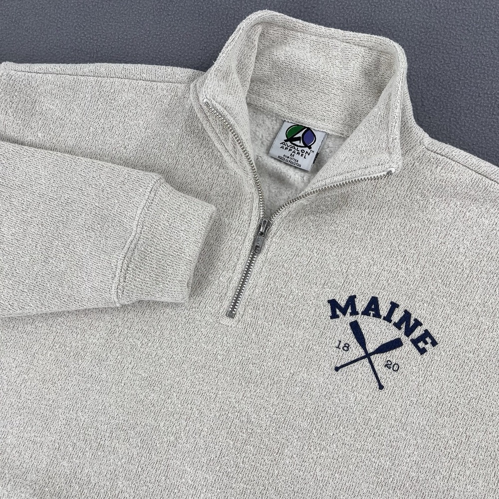 Vintage Avalon Apparel Sweatshirt Mens M White Fleece Knit Quarter Zip Maine